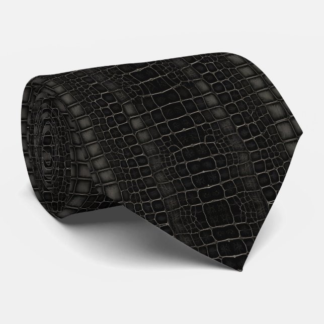 Gravata Black Alligator Crocodile Dragon Snake Leather  (Rolled)