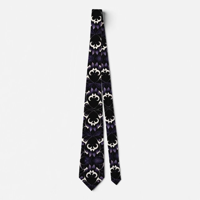 Gravata Black and Purple Gothic Pattern #2 Skull Neck Tie (Frente)