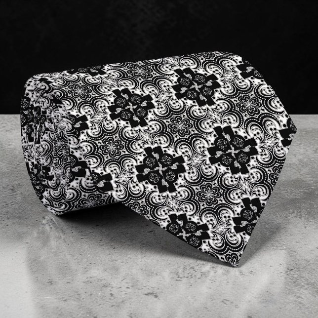 Gravata Black and White Abstract Custom Necktie (Criador carregado)