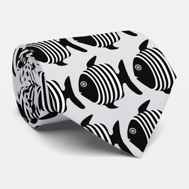 Gravata Black And White Angel Fish Design (Rolled)