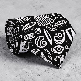 Gravata Black and White Doodles Custom Necktie