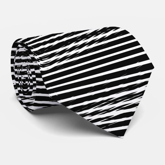 Gravata Black and White Glitchy Signal Stripes  (Rolled)