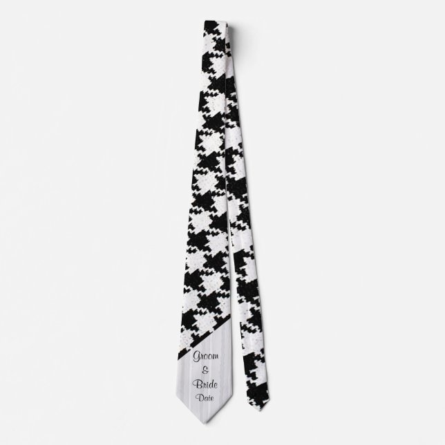 Gravata “Black and White Houndstooth” Groom’s Wedding Tie (Frente)