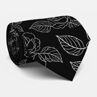Gravata Black And White Leafy NeckTie