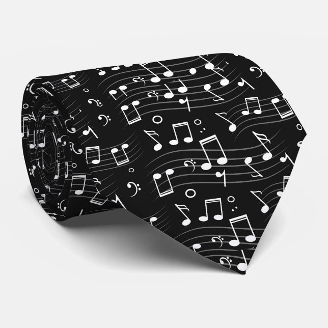 Gravata Black And White Music Notes (Rolled)