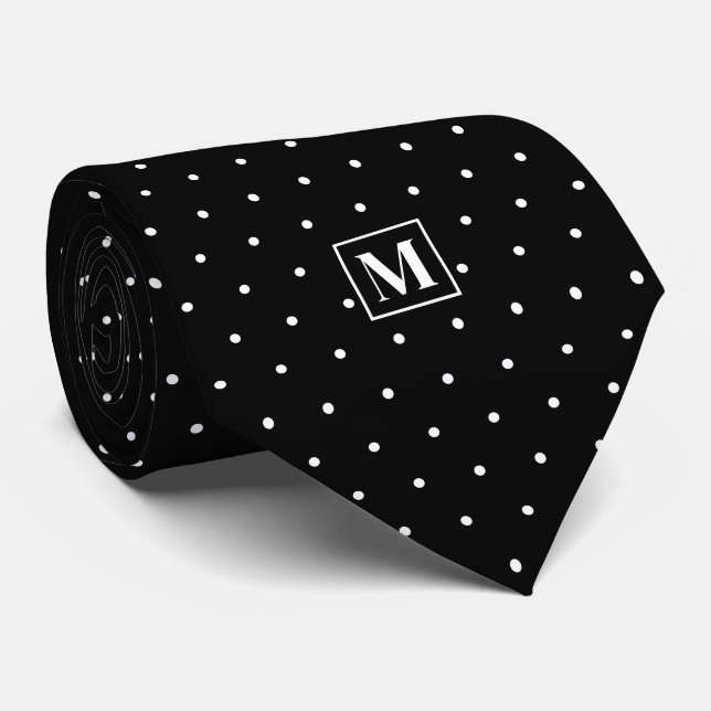 Gravata Black and White Polka Dot Pattern Monogram (Rolled)