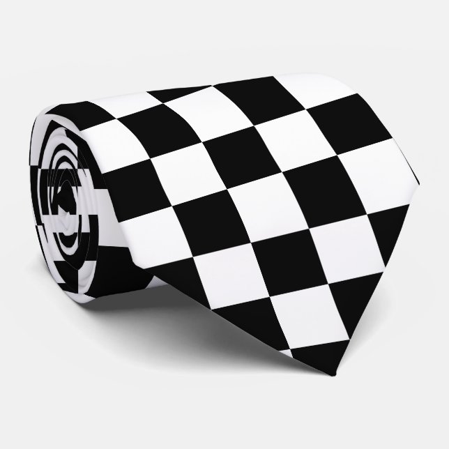 Gravata Black and White Racing Silks Checks Derby (Rolled)