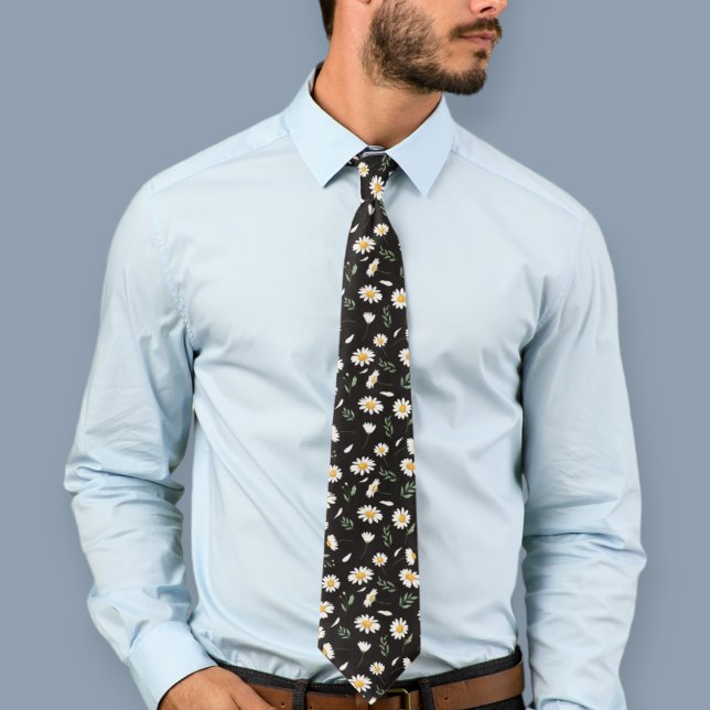 Gravata Black daisy tie, floral tie, floral ties daisies (Criador carregado)