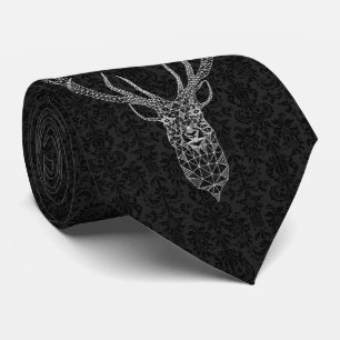 Gravata Black Damask White Modern Christmas Deer