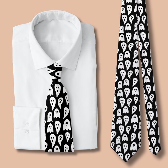 Gravata Black Ghost Halloween (Halloween Ghosts Black and white tie )