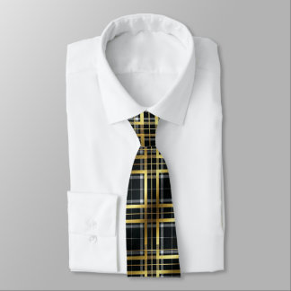 Gravata Black & Gold Tartan Plaid
