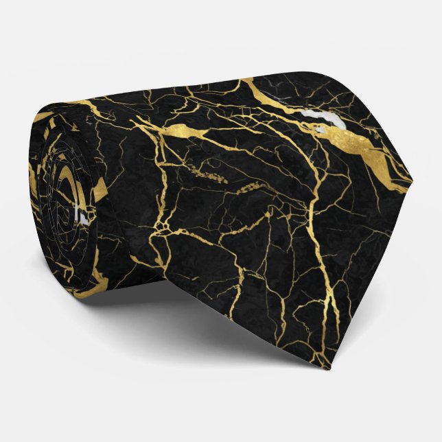 Gravata Black Marble and Gold Veins Elegant Pattern (Rolled)