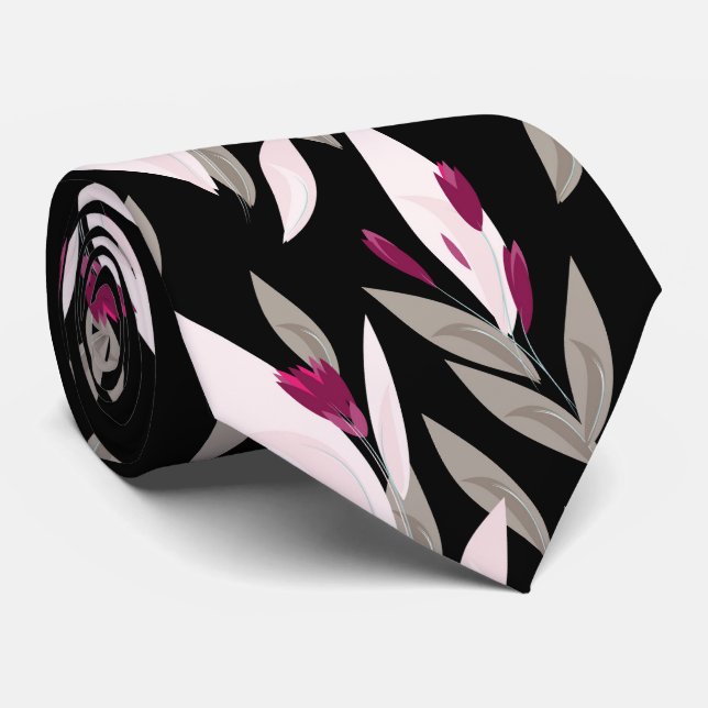 Gravata Black purple abstract red retro flower pattern (Rolled)