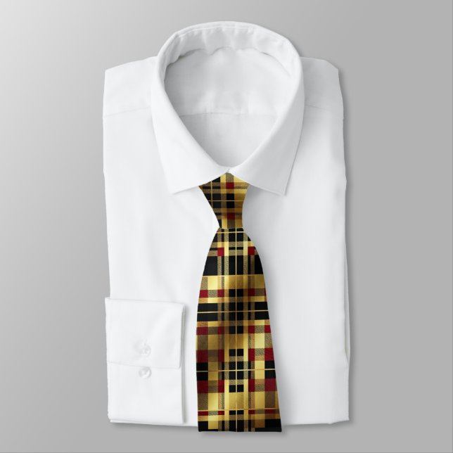 Gravata Black Red & Gold Tartan Plaid  (Amarrado)