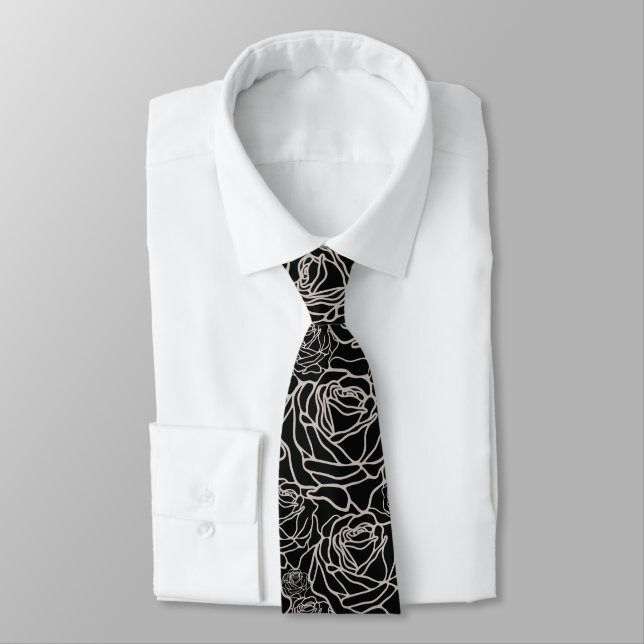 Gravata Black Roses Motif Noir et Blanc (Amarrado)