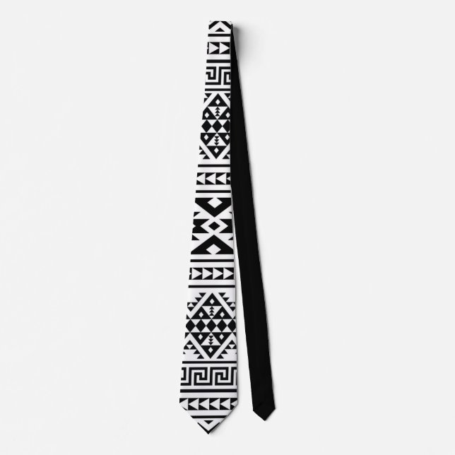 Gravata Black White Geometric Tribal Pattern Aztec Boho (Frente)