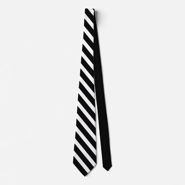 Gravata Black White Geométrico Diagonal Stripes Sólidas Pr (Frente)