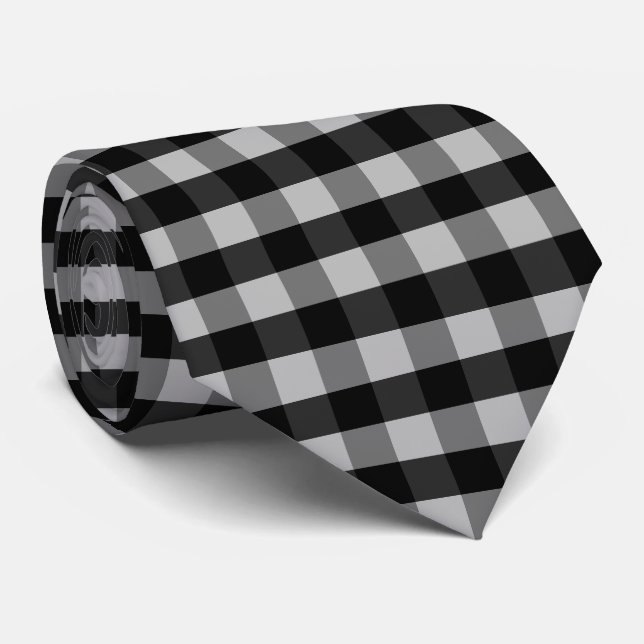 Gravata Black White Gray Checkerboard (Rolled)