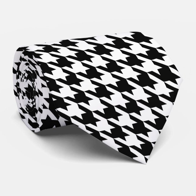 Gravata Black White Pied de Poule Houndstooth (Rolled)