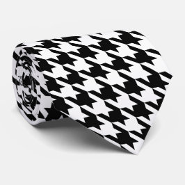 Gravata Black White Pied de Poule Large Houndstooth