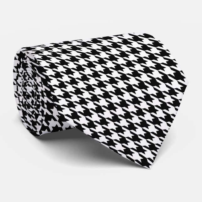 Gravata Black White Pied de Poule Small Houndstooth (Rolled)