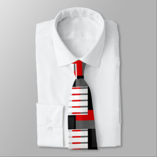 Gravata Bloco listrado preto e branco cinzento vermelho da