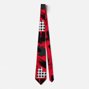 Gravata blocos componentes.Preto e Branco.w.01x4 Vermelho