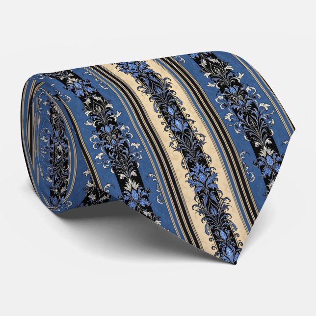 Gravata Blue and Gold Damask Stripes (Rolled)