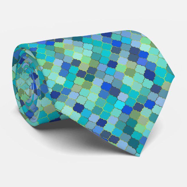 Gravata Blue Aqua Moroccan Mosaic Pattern (Rolled)