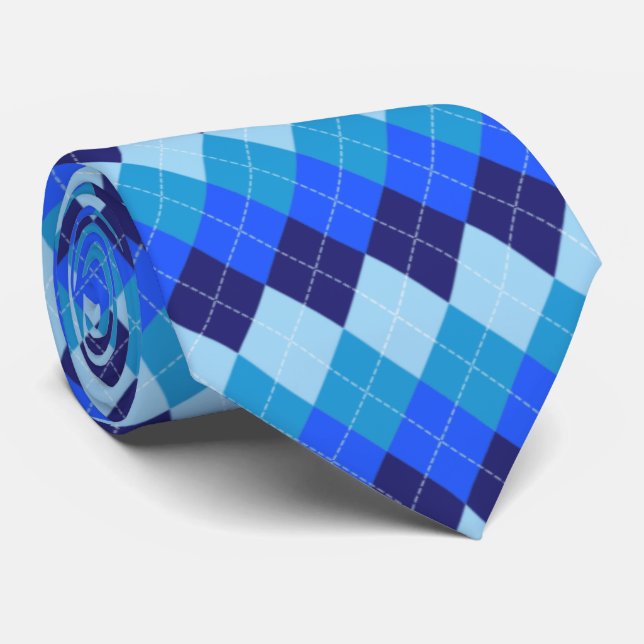 Gravata Blue Argyle - Marinho, Azul-Céu, Azul-Pálido (Rolled)