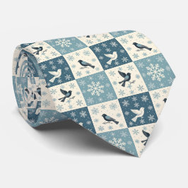 Gravata Blue Birds and Snowflakes Christmas Winter Pattern