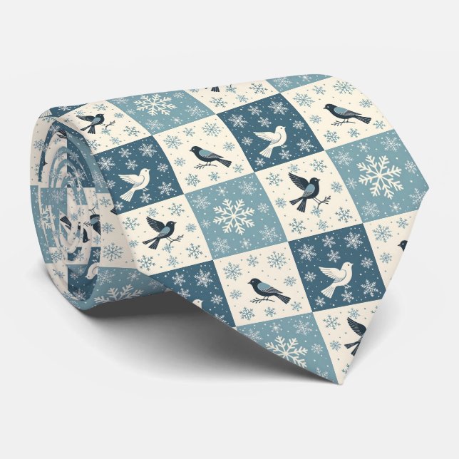 Gravata Blue Birds and Snowflakes Christmas Winter Pattern (Rolled)
