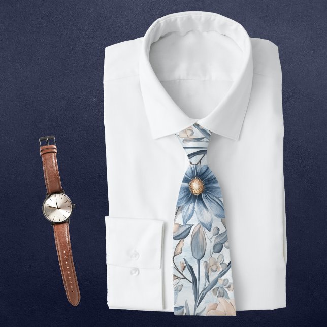 Gravata Blue & Blush Botanical Watercolor  (Criador carregado)