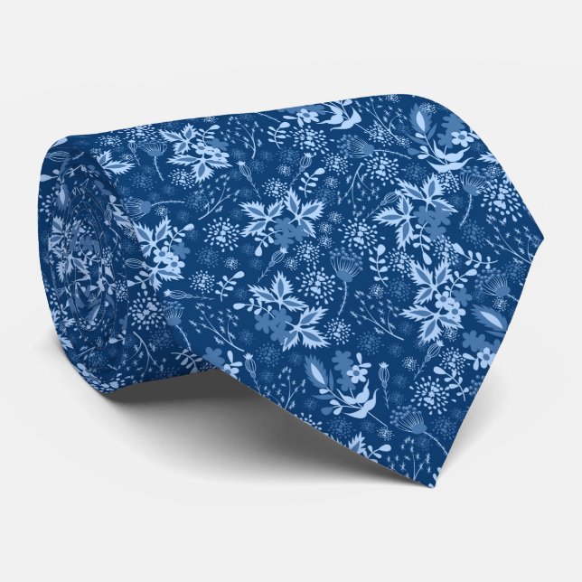 Gravata Blue Christmas floral pattern (Rolled)