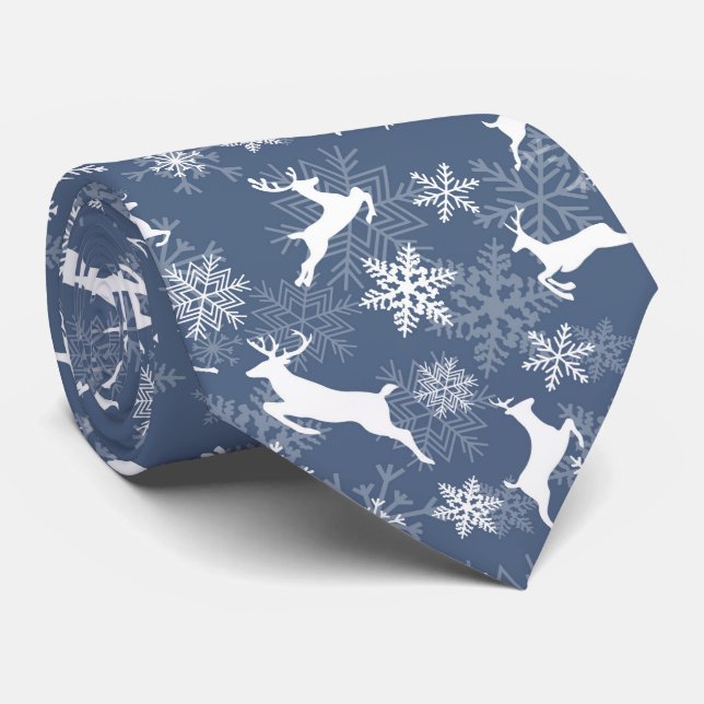Gravata Blue Christmas snowflakes deer pattern (Rolled)