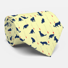 Gravata Blue cute kittens and red fishes