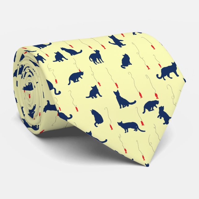 Gravata Blue cute kittens and red fishes (Rolled)