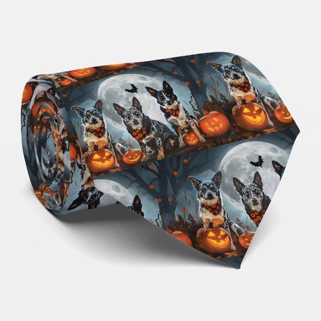 Gravata Blue Heeler Halloween Spooky (Rolled)