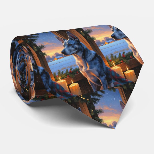 Gravata Blue Heeler With Christmas Lights Holiday  (Rolled)