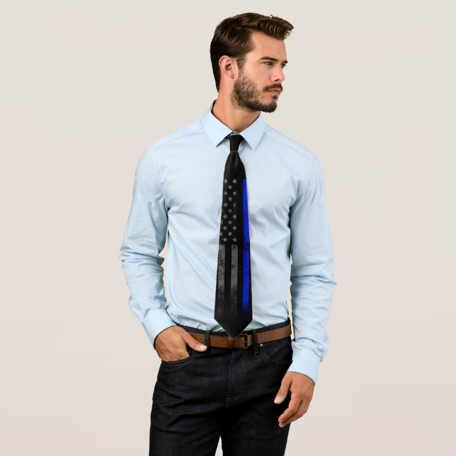 Gravata Blue Line Vintage American Flag Neck (In Situ)