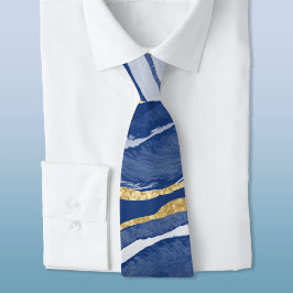 Gravata Blue Marble Agate Gold Neck Tie