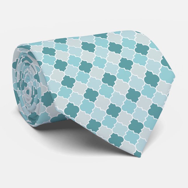 Gravata Blue Marroquino Trellis, Laticework, Quatrefoil (Rolled)