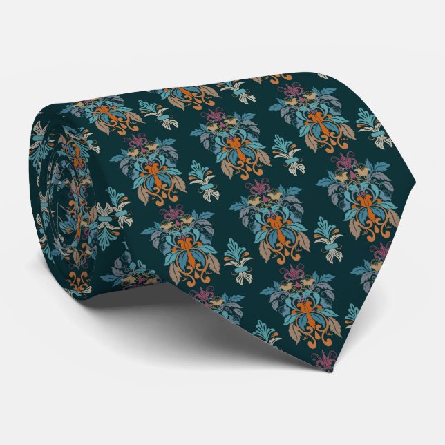 Gravata Blue Orange Green Étnic Oriental Necktie (Rolled)