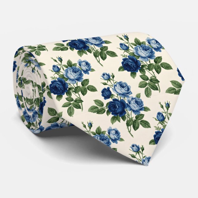 Gravata Blue Rose Floral Pattern (Rolled)