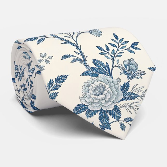 Gravata Blue Vintage Floral Pattern (Rolled)