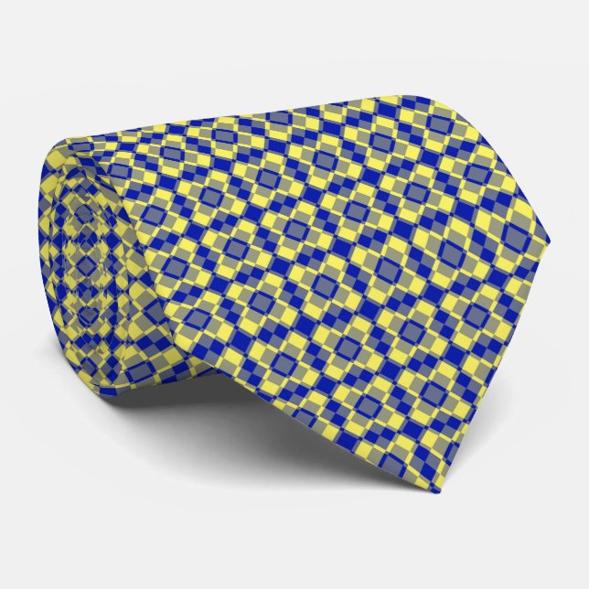 Gravata Blue Yellow Checker Argyle Pattern (Rolled)