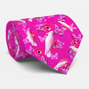 Gravata Blush Paradise: Harmonia de Cockatoas e Borboletas