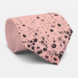 Gravata Blush Rosa e Floral de Carvão para Colar de Homem