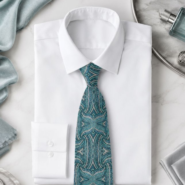 Gravata boêmio feminino chique cinza prata azul turquesa (bohemian girly chic silver grey turquoise blue neck tie)