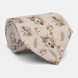 Gravata Boho Bege Marrom Floral Botânico Tendência Masculi